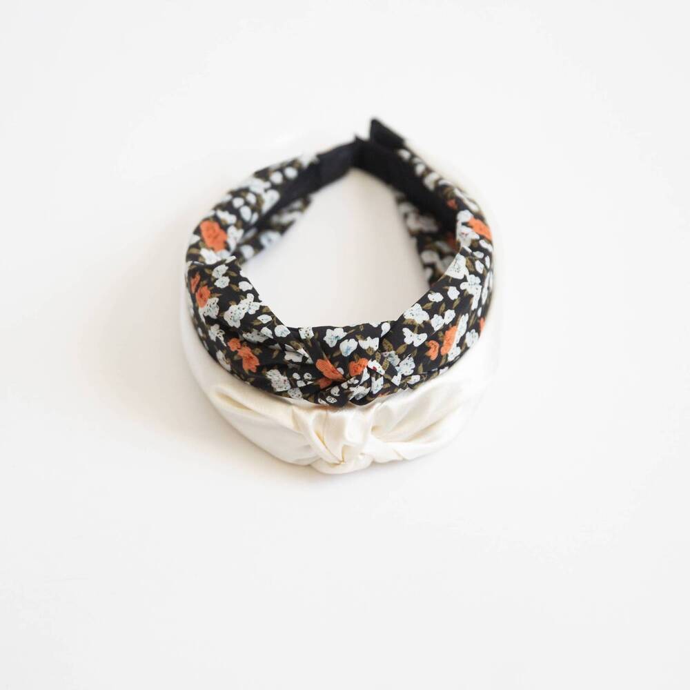 NEW FUNKY MONKEY women's floral satin headbands in isla black and white